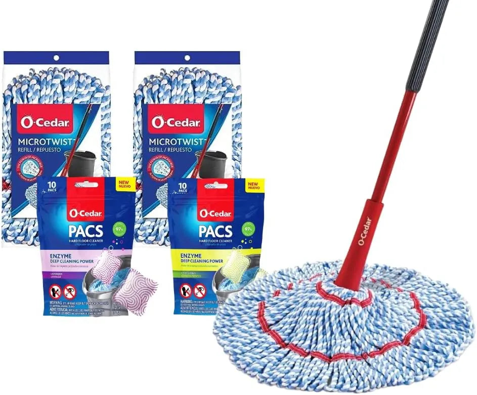 O-Cedar MicroTwist MAX Microfiber Mop with 2 MicroTwist MAX Refills and Lavender and Citrus Floor Cleaning PACS (Variety Pack)