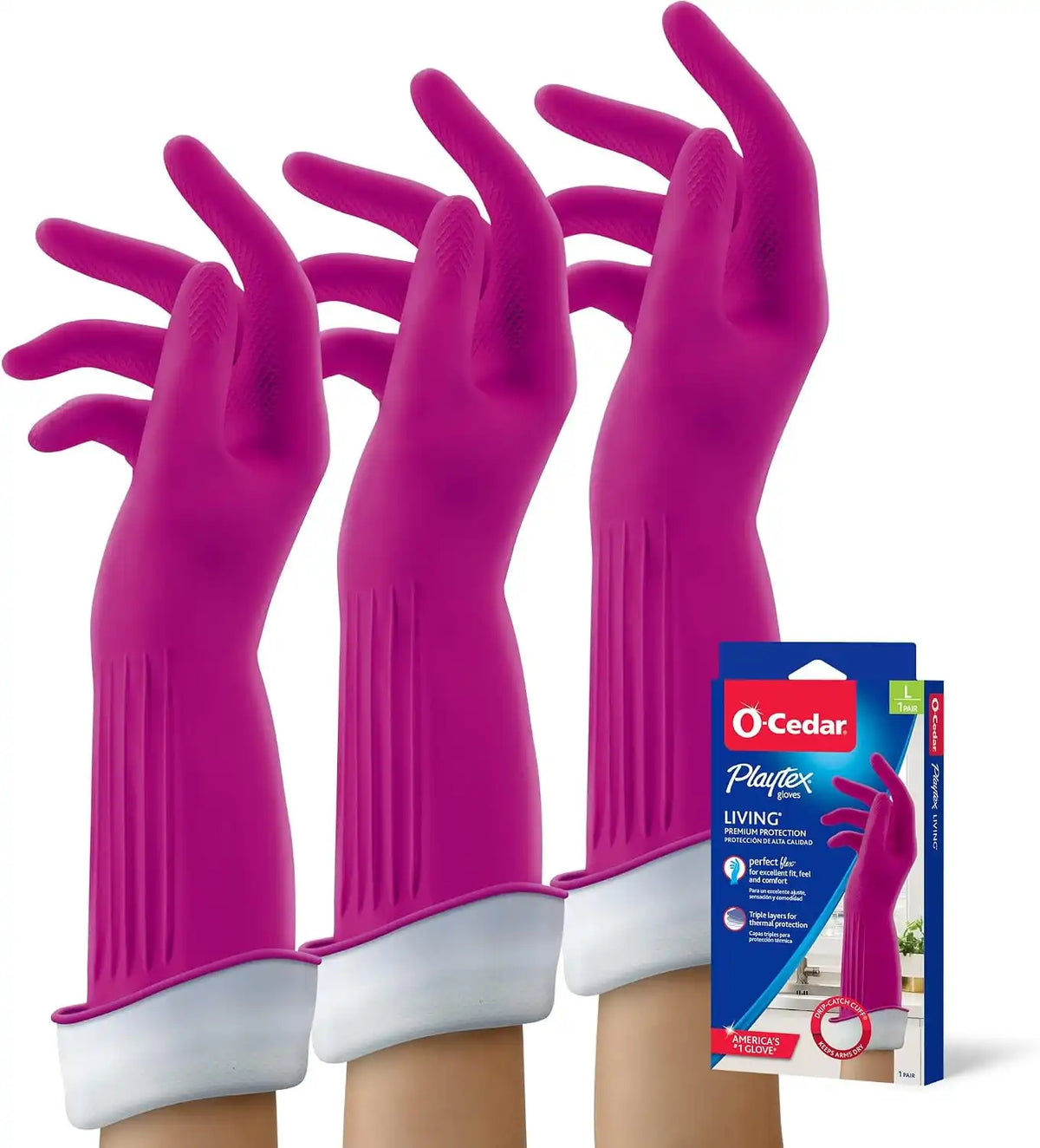 PLAYTEX Living Reusable Rubber Cleaning Gloves – Durable Household Gloves, Large, (Pack of 3)