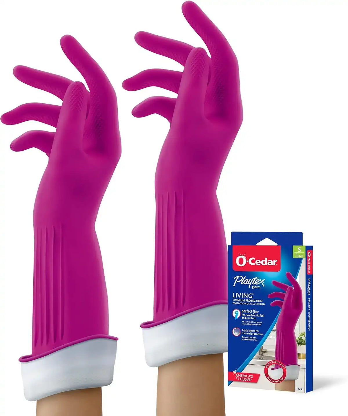 Playtex Living Reuseable Rubber Cleaning Gloves, Premium Protection Reusable Household Gloves, Small (2 pairs)