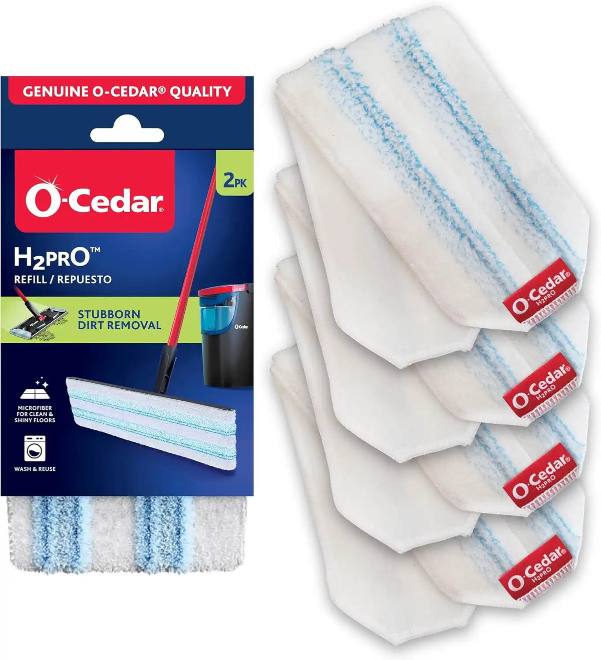 O-Cedar Genuine H2prO Mop Pad Replacement (4-Pack) | Microfiber Refill | Machine Washable | Compatible with O-Cedar H2prO Spin Mop System