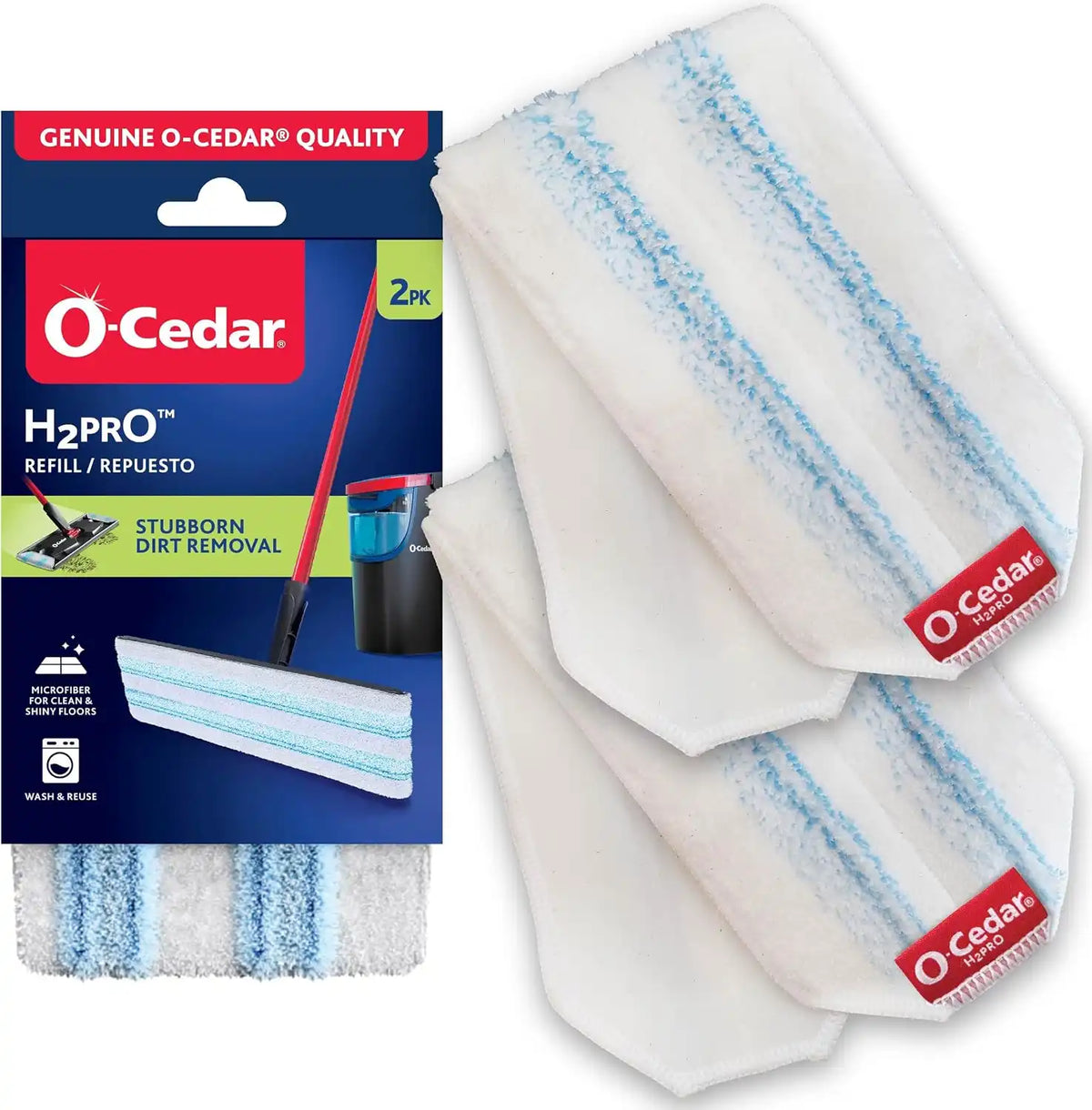 O-Cedar Genuine H2prO Mop Pad Replacement | Microfiber Refill | Machine Washable | Compatible with O-Cedar H2prO Spin Mop System, 2 Count (Pack of 6)