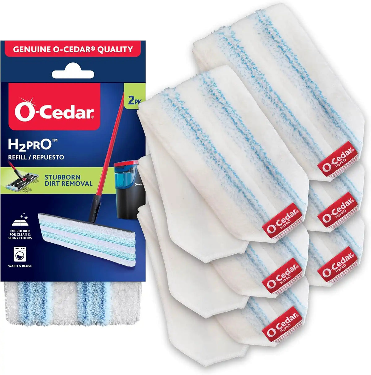 O-Cedar Genuine H2prO Mop Pad Replacement (6-Pack) | Microfiber Refill | Machine Washable | Compatible with O-Cedar H2prO Spin Mop System