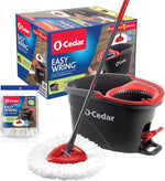 O-Cedar Easywring Microfiber Spin Mop & Bucket Floor Cleaning System with 1 Extra Refill,Red / Gray